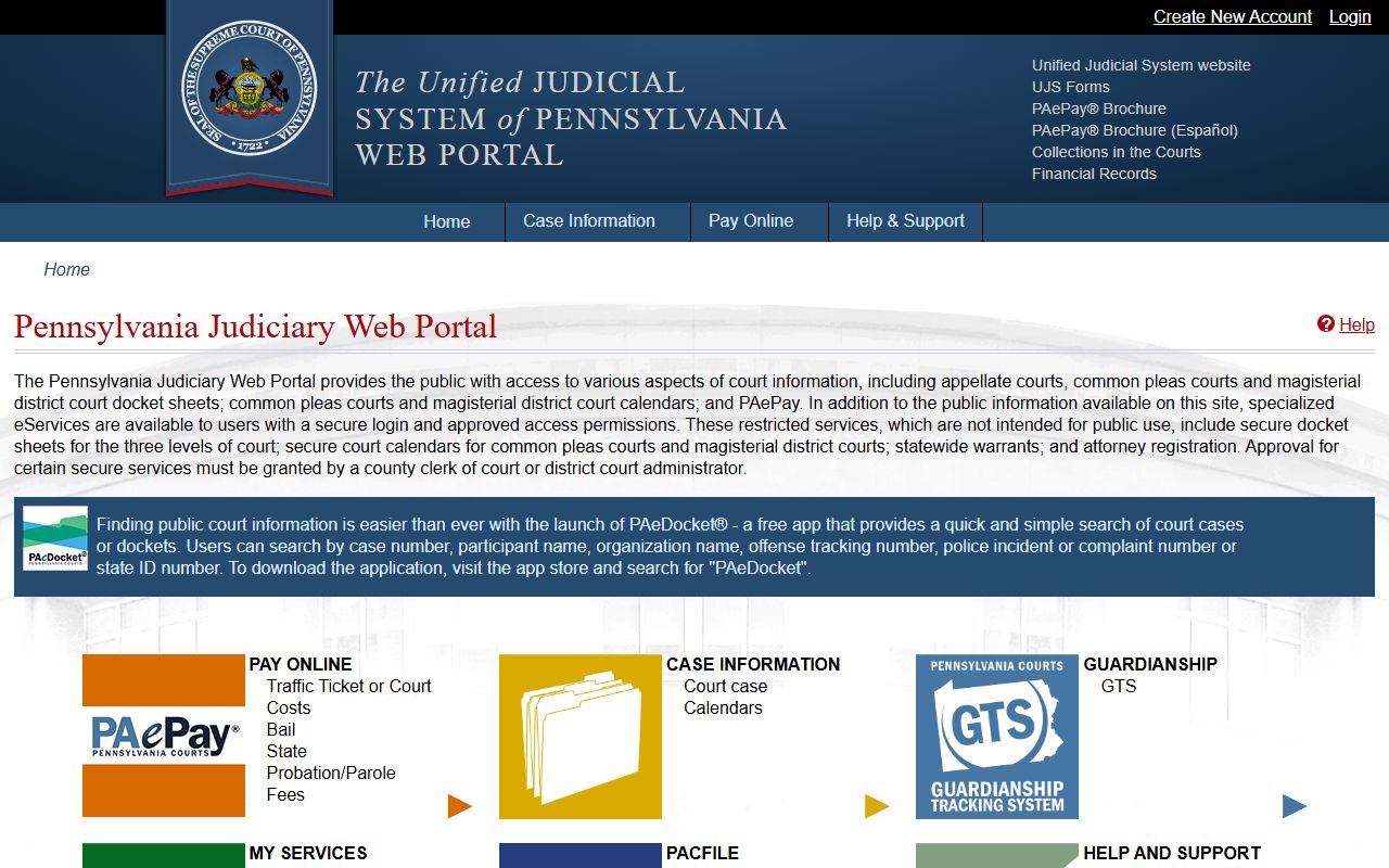 Clarion County court dockets UJS portal and PAeDocket app