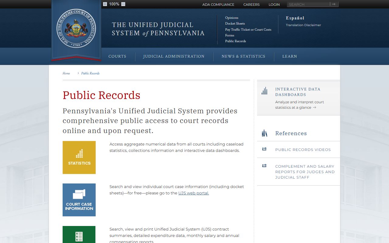 Clarion County court records Pennsylvania judiciary public records page