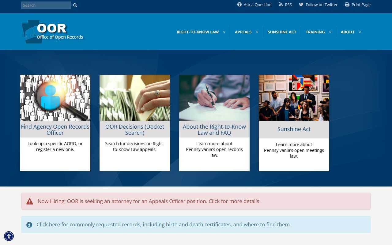 Clarion County court records Pennsylvania Office of Open Records page