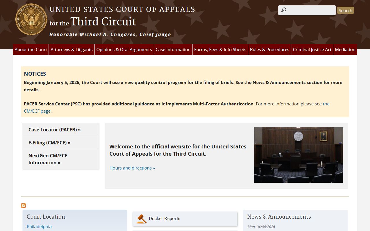 Clarion County Court of Common Pleas records Third Circuit appeals page