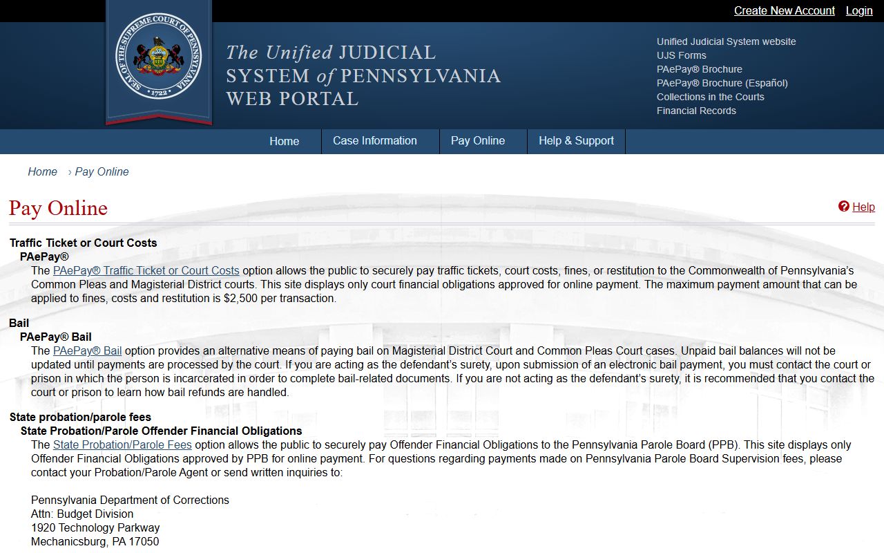 Clarion County traffic court records UJS online payment rules
