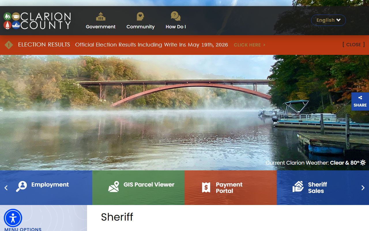 Clarion County warrant records sheriff contact page